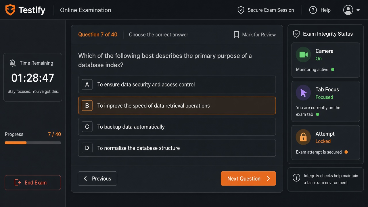 Candidate paper with timer and integrity status.
